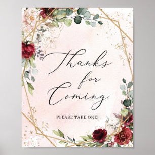 Affiche Gold géométrique bordeaux merci pour le signe à ve