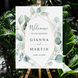 Affiche Gold Géométrique Verdure Foliage Mariage Bienvenue
