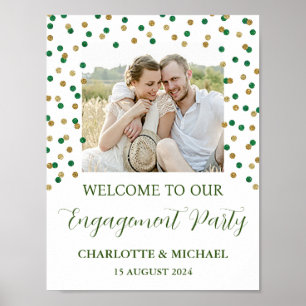 Affiche Gold Green Engagement Party Personnalisé 8,5x11 Ph