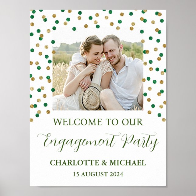 Affiche Gold Green Engagement Party Personnalisé 8,5x11 Ph (Devant)