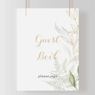 Affiche Gold Green Foliage Guest Book Sign