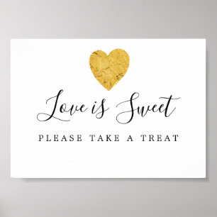 Affiche Gold Heart Love is Sweet Mariage Dessert Bar Sign