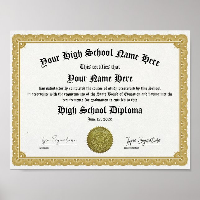 Affiche Gold High School Diploma, General Equivalency  (Devant)