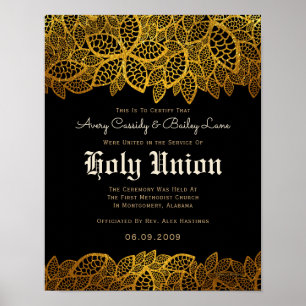 Affiche Gold Lace Black Alternative Mariage Certificat