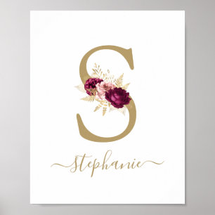 Affiche Gold Letter 'S' Nursery Name Wall Art