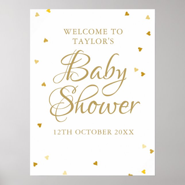 Affiche Gold Love Hearts Baby shower / Sprinkl Welcome (Devant)