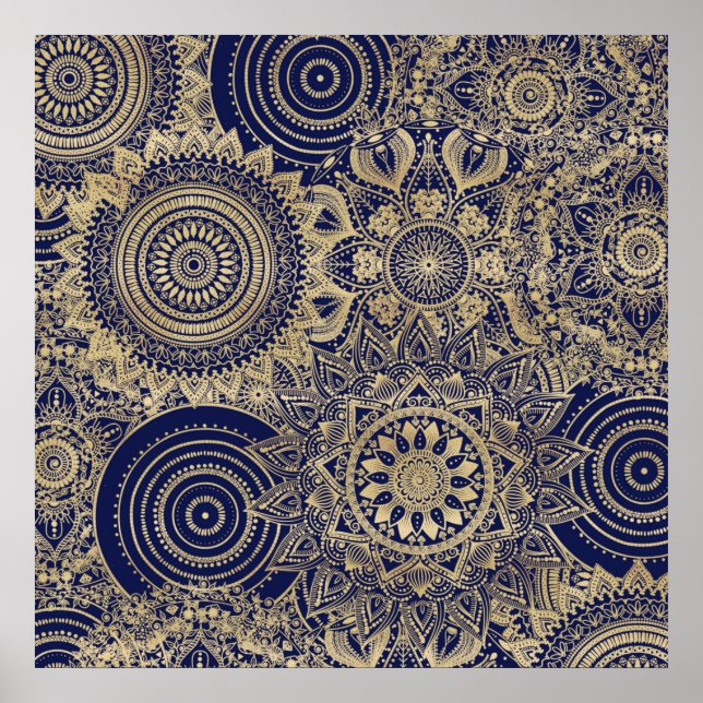 Affiche Gold Mandala Collection Design bleu (Devant)