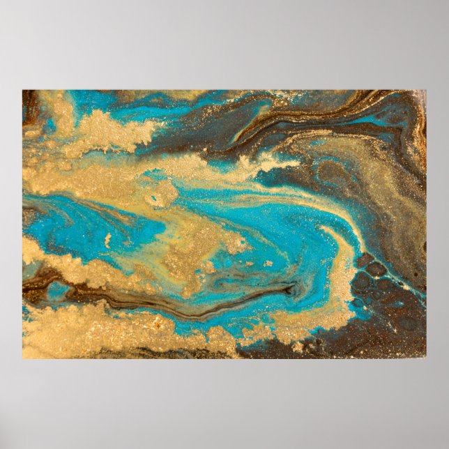 Affiche Gold marbling texture design. Blue and golden marb (Devant)