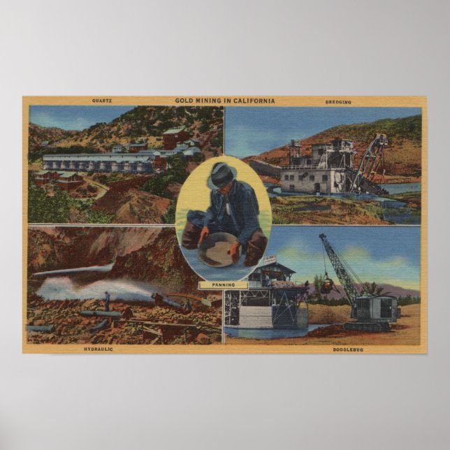 Affiche Gold Mining en Californie - Quarz, Dredge (Devant)