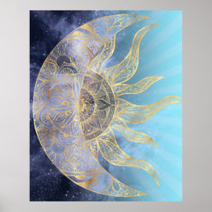 Affiche Gold Moon Sun Mandala Celestial Design