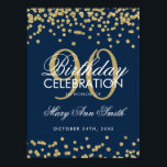 Affiche Gold Navy Blue 90th Birthday Glitter Confetti<br><div class="desc">Elegant 90th Birthday Gold Navy Blue Faux Glitter Confetti banner template.</div>