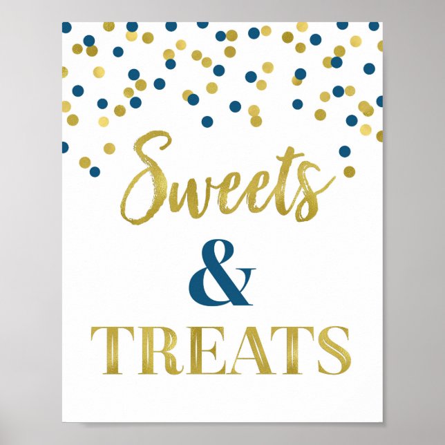 Affiche Gold Navy Blue Sweets & Traitements Dessert Table (Devant)