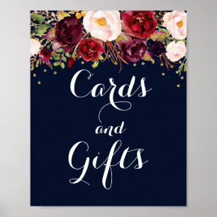 Affiche Gold Navy Bourgogne Floral Cartes Et Cadeaux Maria