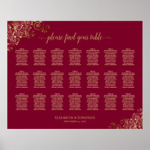 Affiche Gold on Burgundy 21 Table Wedding Seating Chart