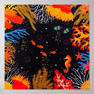 Affiche Gold Orange Tropical Summer Ocean Underwater