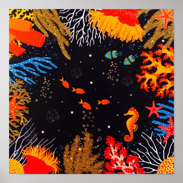 Affiche Gold Orange Tropical Summer Ocean Underwater (Devant)