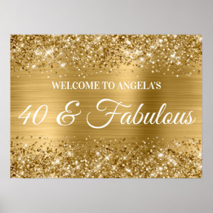 Affiche Gold Parties scintillant et Foil 40 & Fabulous Wel