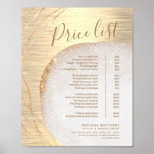 Affiche Gold Parties scintillant Hair Styliste Salon Liste