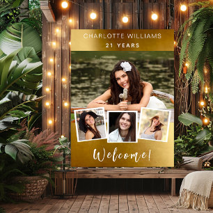 Affiche Gold photo collage anniversaire fête bienvenue