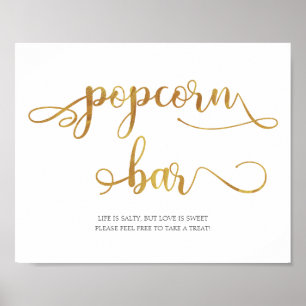 Affiche Gold "Popcorn Bar" nourriture faveurs Mariage Sign