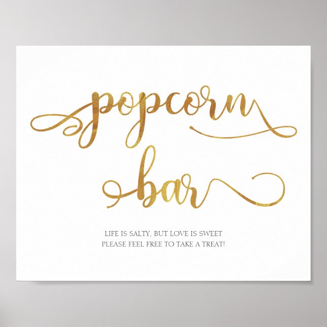 Affiche Gold "Popcorn Bar" nourriture faveurs Mariage Sign (Devant)