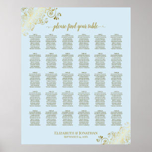 Affiche Gold & Powder Blue 30 Table Wedding Seating Chart