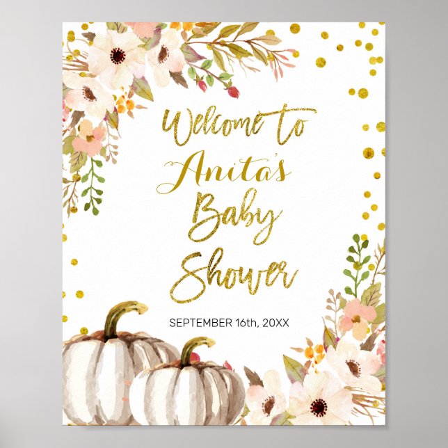 Affiche Gold pumpkin Watercolor Baby Shower Welcome Sign (Devant)