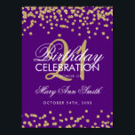 Affiche Gold Purple Faux Glitter Confetti 21st Birthday<br><div class="desc">Elegant 21st Birthday Gold Purple Faux Glitter Confetti banner template.</div>