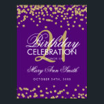 Affiche Gold Purple Faux Glitter Confetti 21st Birthday<br><div class="desc">Elegant 21st Birthday Gold Purple Faux Glitter Confetti banner template.</div>