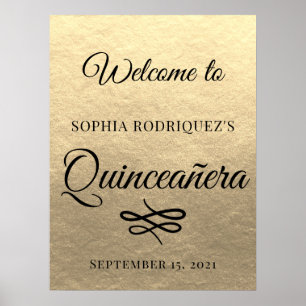 Affiche Gold Quinceañera 15e anniversaire Bienvenue