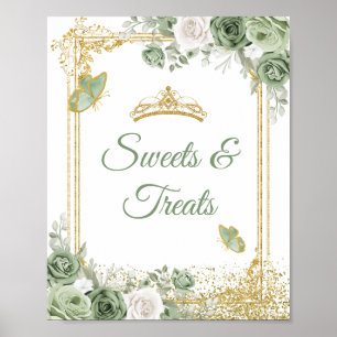Affiche Gold Quinceañera Sage Green Crown Sweet Traitement