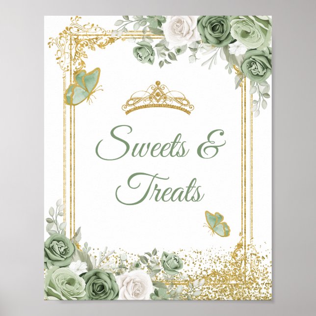 Affiche Gold Quinceañera Sage Green Crown Sweet Traitement (Devant)