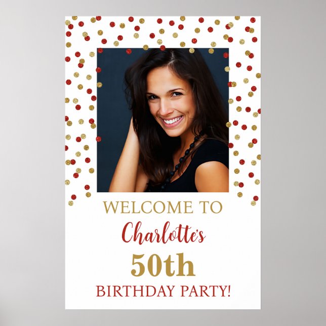 Affiche Gold Red Anniversaire Party Custom 20x30 Photo (Devant)