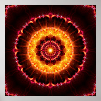 Affiche gold red fire mandala