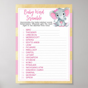 Affiche Gold rose Elephant Baby Word Scramble Jeu