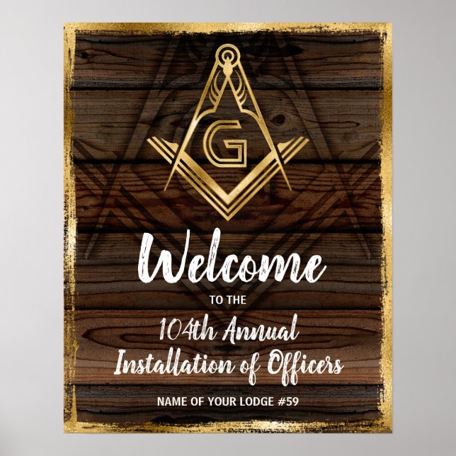 Affiche Gold Rustic Wood Masonic Welcome Party (Devant)