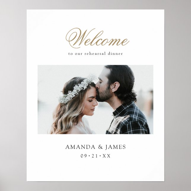 Affiche Gold Script Photo Wedding Rehearsal Dinner Welcome (Devant)
