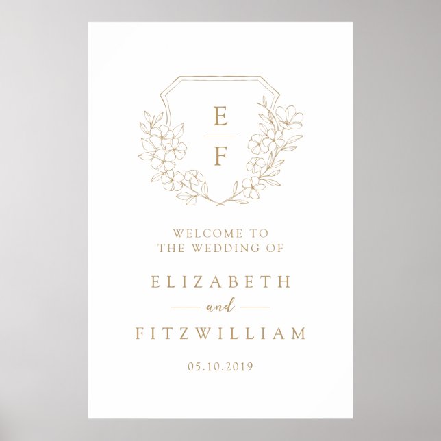 Affiche Gold Simple Cherry Blossom Monogram Crest Bienvenu (Devant)