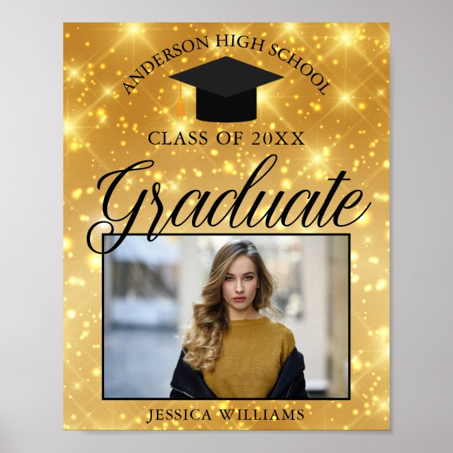 Affiche Gold Sparkle Graduation Photo Chic Custom Party (Devant)