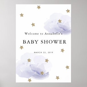 Affiche Gold Star Lavender Clouds Baby Shower Welcome Sign