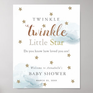 Affiche Gold Stars & Blue Clouds Baby shower Bienvenue