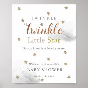 Affiche Gold Stars & Grey Clouds Baby shower Bienvenue