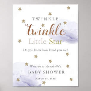 Affiche Gold Stars & Lavender Clouds Baby shower Bienvenue