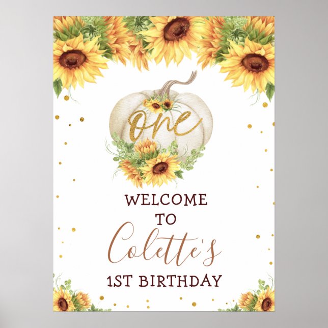 Affiche Gold Sunflower Bienvenue Citrouille 1er anniversai (Devant)