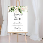 Affiche Gold Tropical Foliage Floral Signature Drinks Sign<br><div class="desc">This gold tropical foliage floral signature drinks sign is perfect for a rustic wedding. The design features hand-painted watercolor gold and tropical green foliage with elegant blush flowers.

Personalize the sign with the names of the bride and groom and their favorite drink choice.</div>