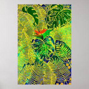 Affiche Gold Tropical Jungle Vert Feuille Aquarelle