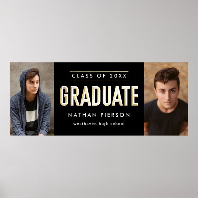 Affiche Gold Type Black Two Photo Graduation (Devant)