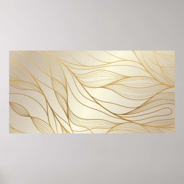 Affiche Gold wavy pattern. Luxurious golden linear ornamen (Devant)