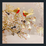 Affiche Gold Winter Snow Birds Country Christmas<br><div class="desc">Wish the one you love a cosy winter happy holiday with this beautiful,  sweet,  loving message. It is sure to make them feel all warm inside.</div>
