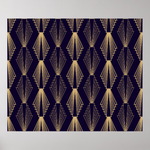 Affiche Golden art Deco Pattern. Seamless dark blue backgr